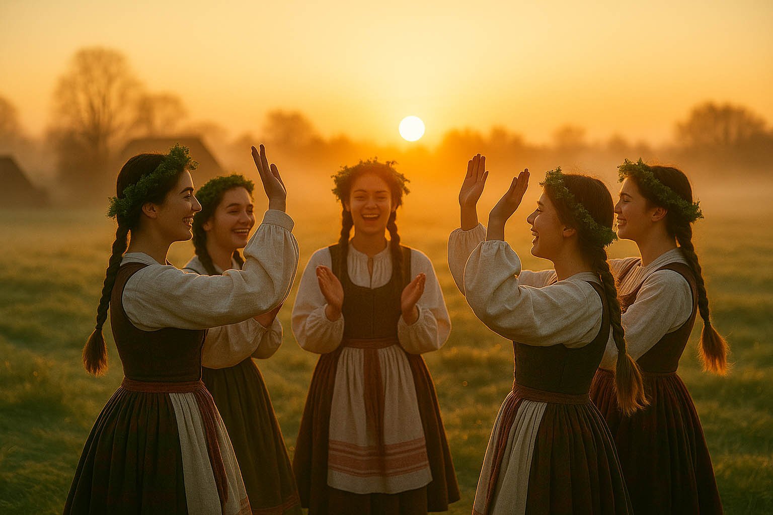 Ankstu rytą merginos susirinkdavo į laukus ir garbindavo tekančią saulę